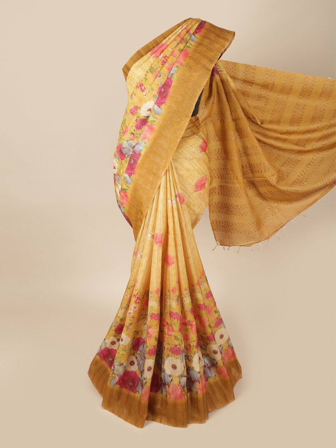 

Pothys Yellow & Pink Floral Pure Silk Saree