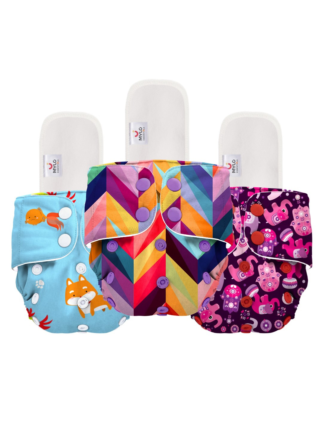 

Mylo Kids Pack Of 3 Printed Cloth Diapers, Blue
