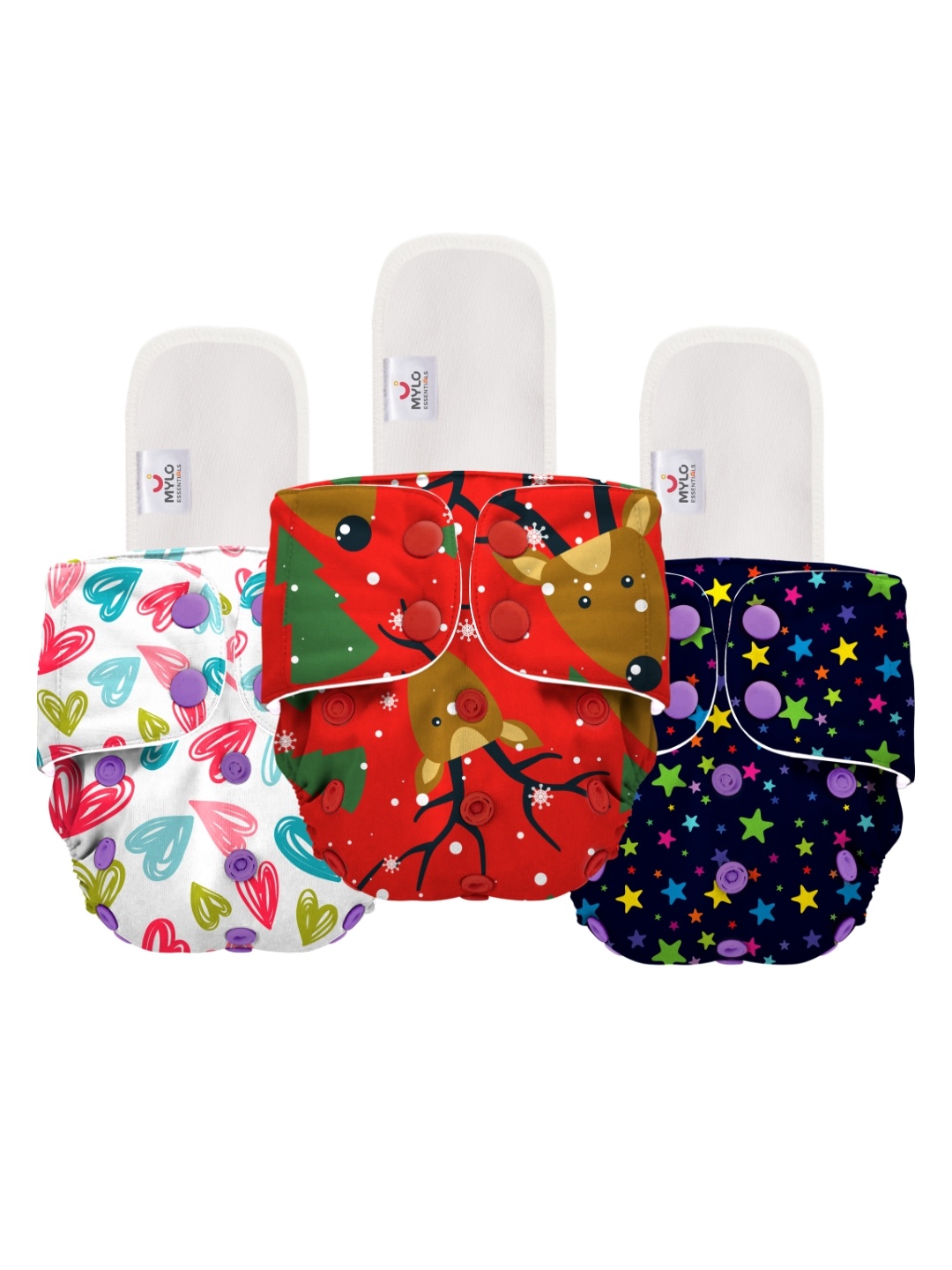 

Mylo Set Of 3 Kids Printed Cloth Diapers, Purple