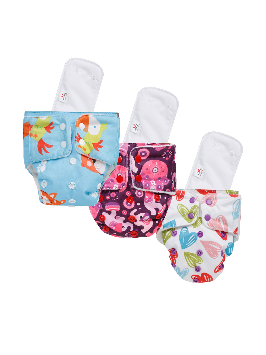 

Mylo Set Of 3 Kids Printed Cloth Diapers, Blue