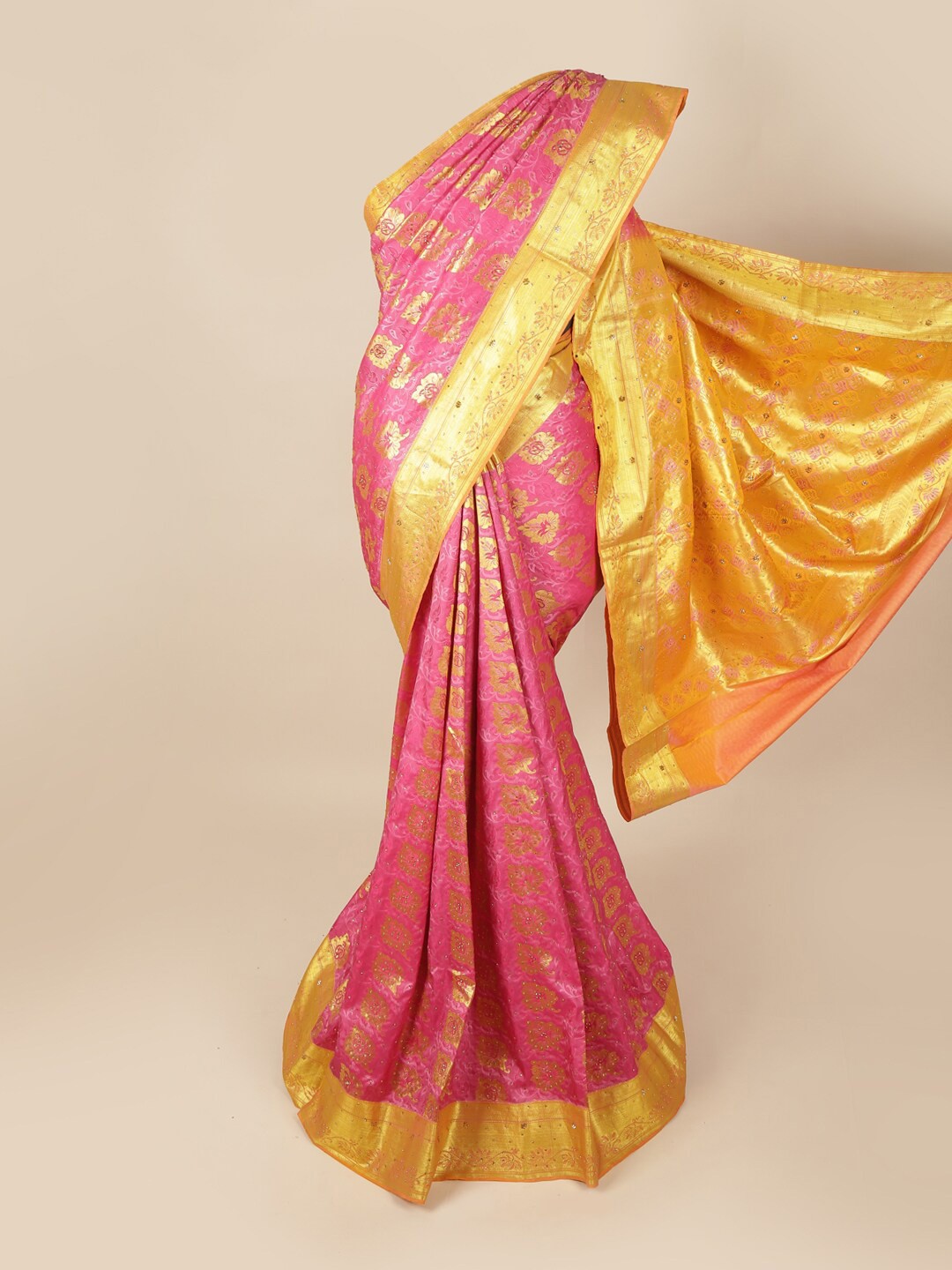 

Pothys Pink & Yellow Woven Design Zari Art Silk Saree