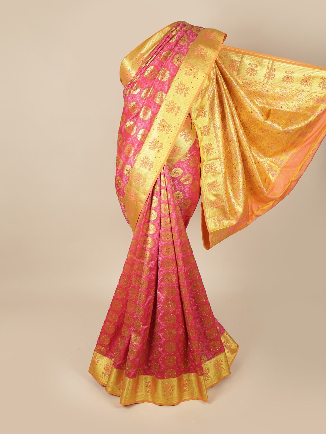 

Pothys Pink & Gold-Coloured Ethnic Motifs Zari Art Silk Saree
