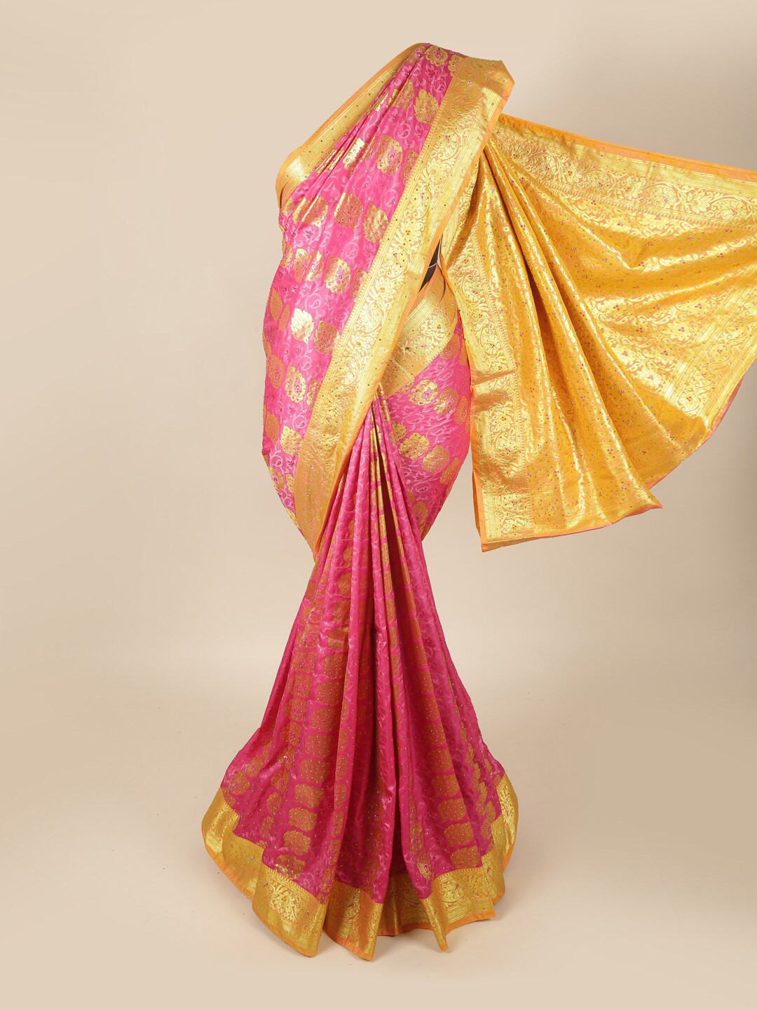 

Pothys Pink & Gold Ethnic Motifs Zari Art Silk Saree
