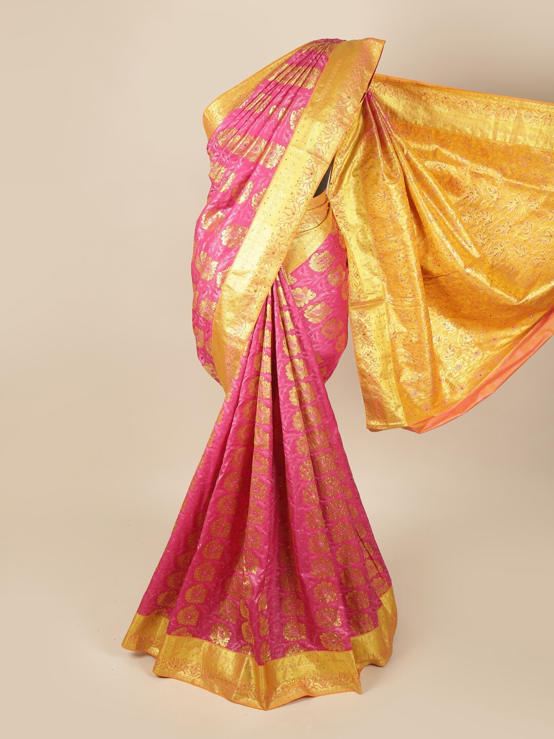 

Pothys Pink & Yellow Woven Design Zari Art Silk Saree