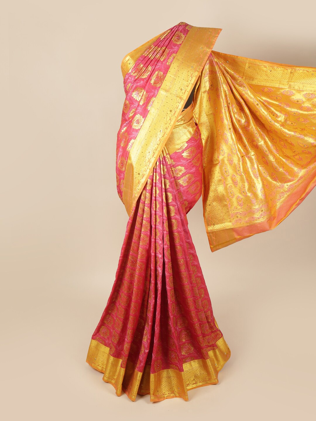 

Pothys Pink & Gold-Toned Woven Design Zari Art Silk Saree