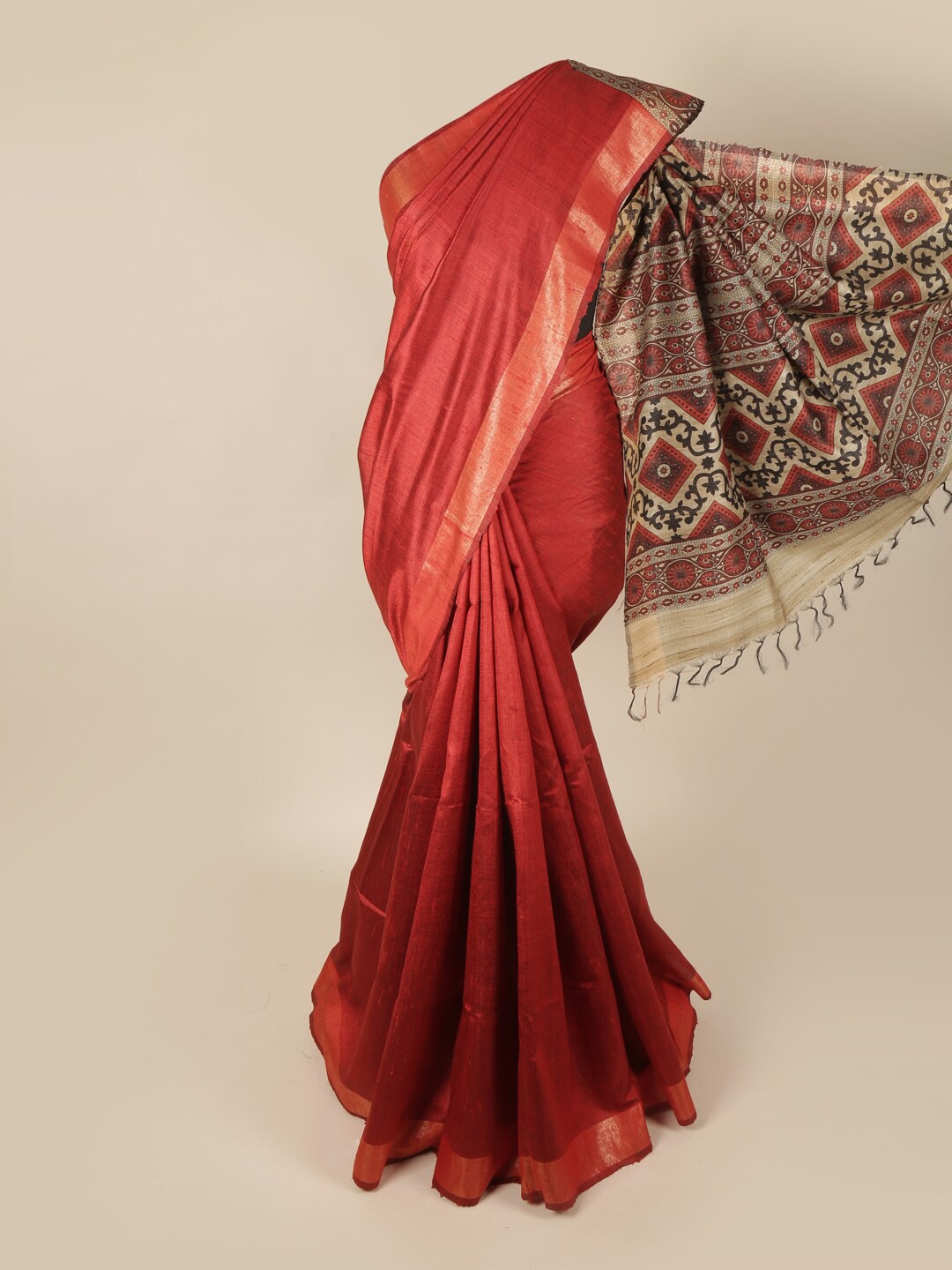 

Pothys Red & Beige Zari Art Silk Banarasi Saree