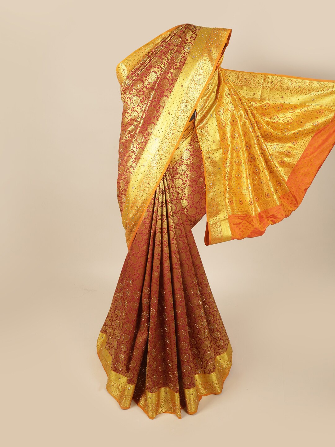 

Pothys Maroon & Orange Woven Design Zari Art Silk Saree