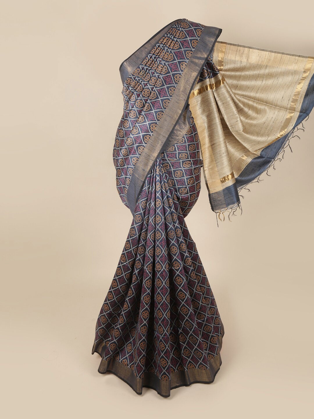 

Pothys Blue & Pink Bandhani Zari Art Silk Banarasi Saree