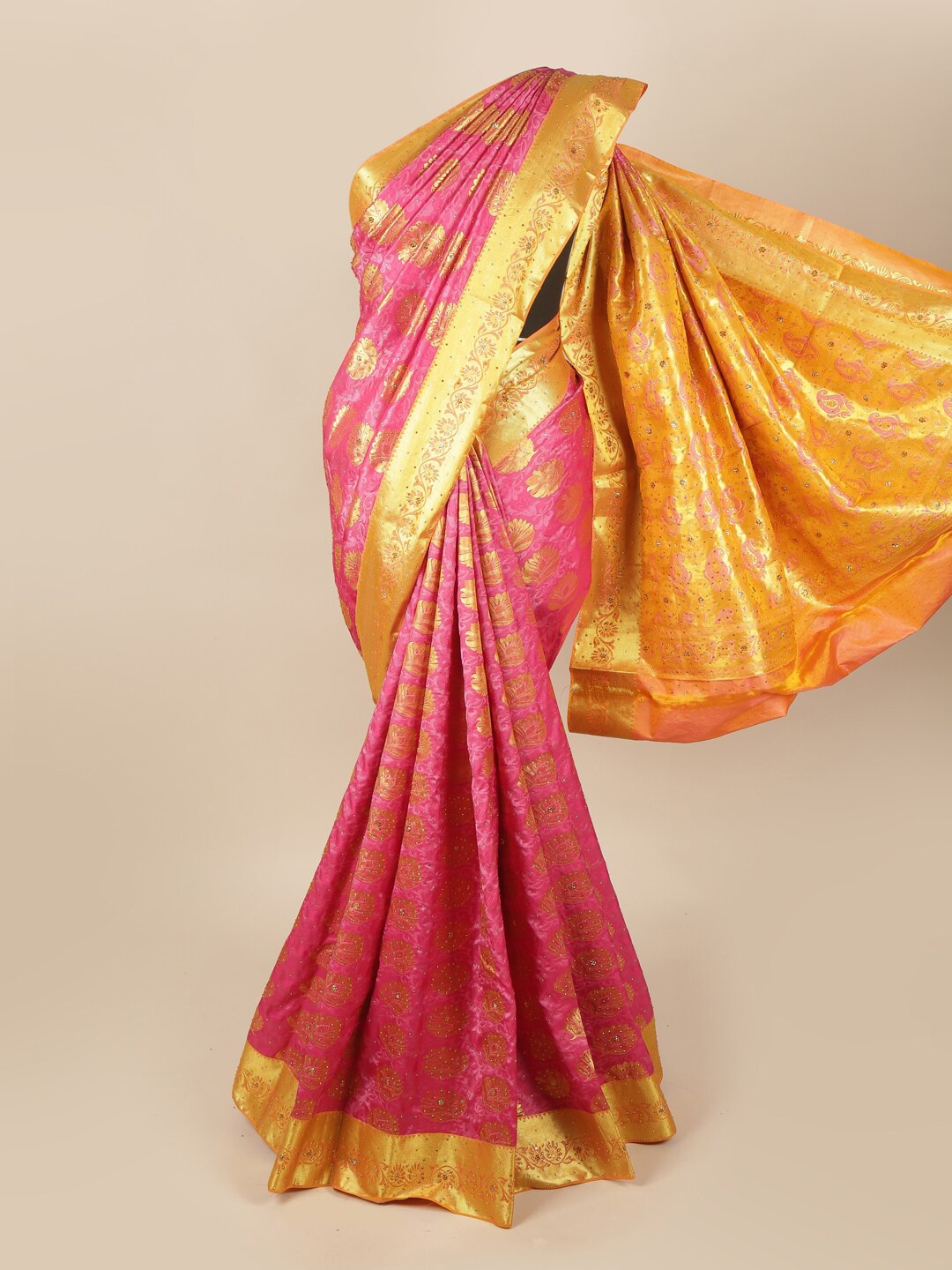 

Pothys Pink & Gold-Toned Woven Design Art Silk Saree