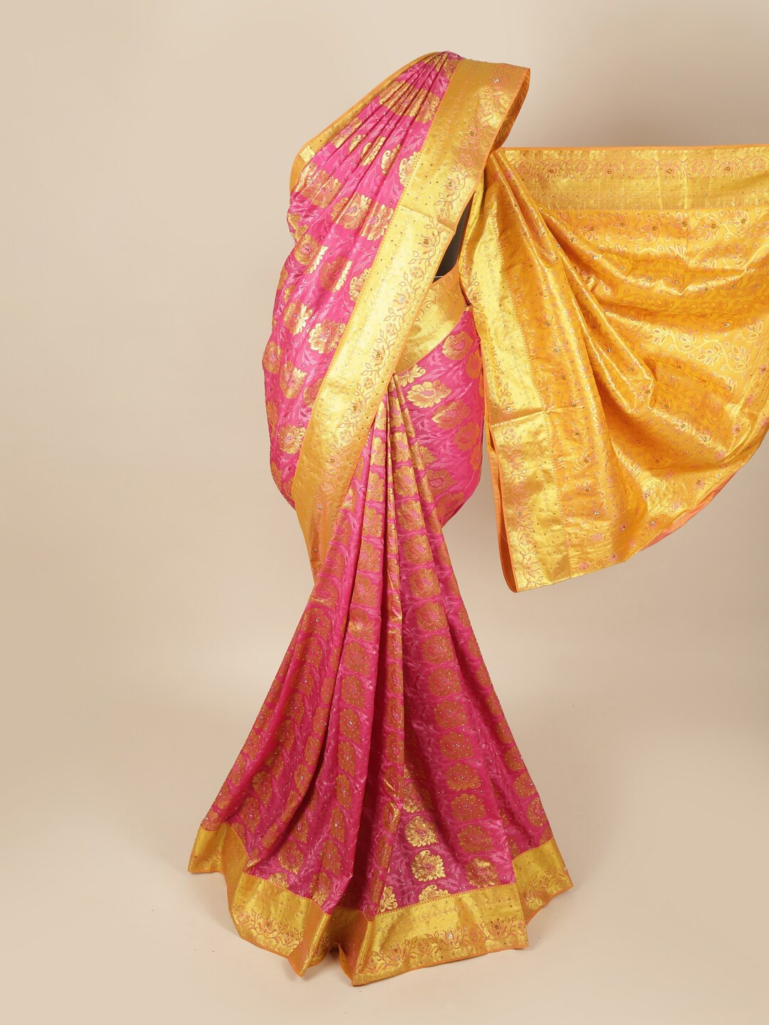 

Pothys Pink & Yellow Woven Design Zari Art Silk Saree