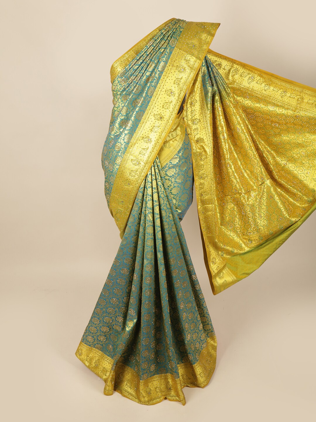 

Pothys Blue & Gold-Toned Woven Design Zari Art Silk Saree