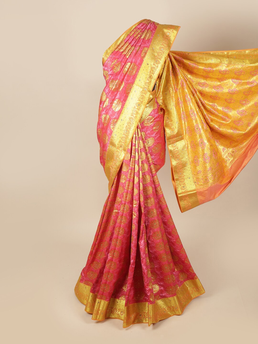 

Pothys Pink & Gold-Coloured Ethnic Motifs Zari Art Silk Saree