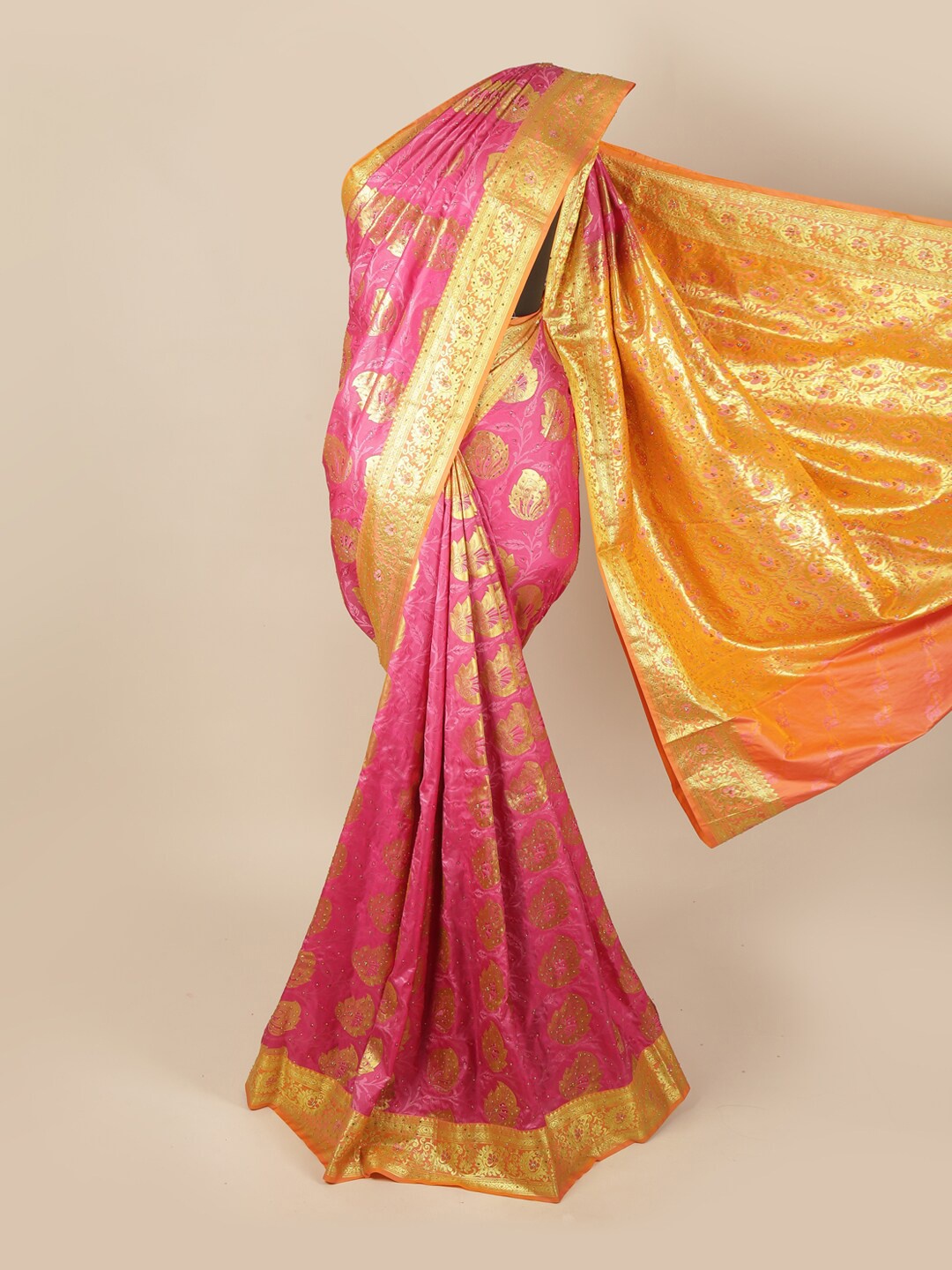 

Pothys Pink & Gold-Toned Woven Design Art Silk Saree