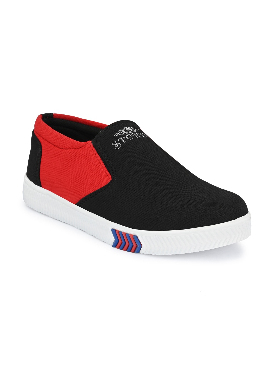 

Azzaro Black Men Black & Red Colourblocked Slip-On Sneakers