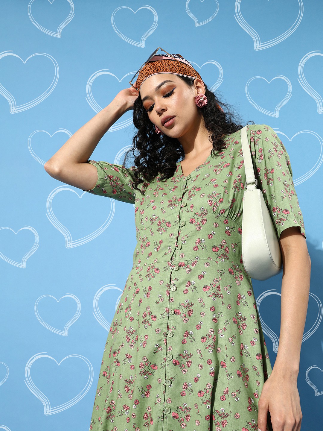 

plusS Women Gorgeous Green Romantic Florals Dress