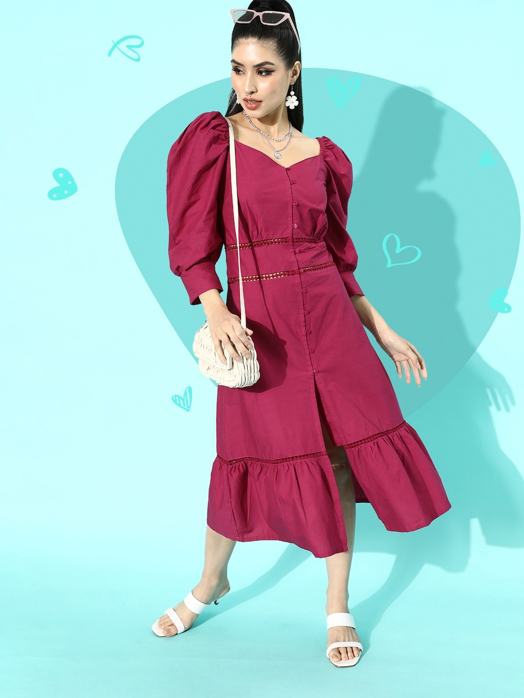 

plusS Women Pretty Pink Solid Tiered Dress