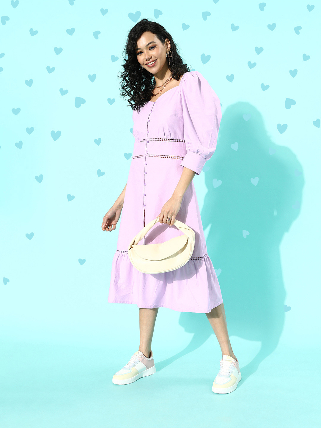 

plusS Women Elegant Lavender Solid Tiered Dress