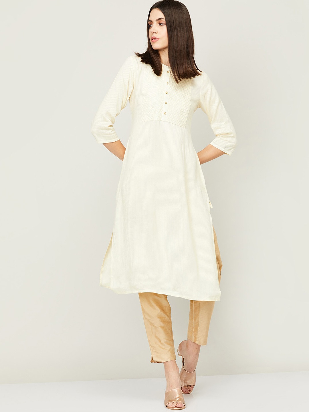 

Melange by Lifestyle Women Off White Striped Kurta
