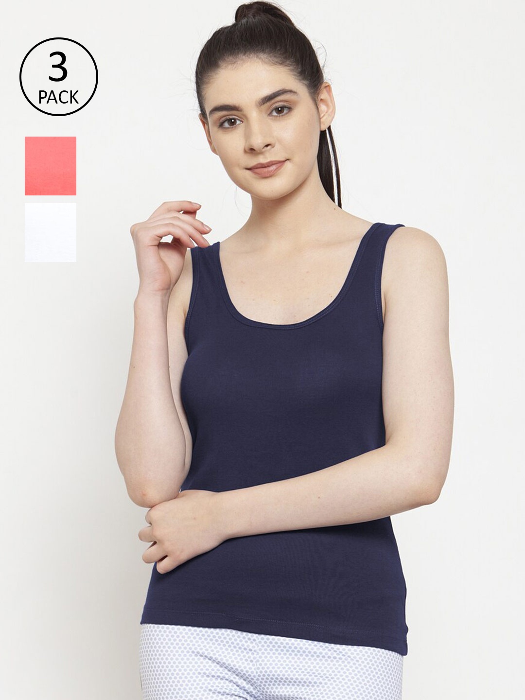 

Friskers Pack of 3 Solid Tank Top, Peach