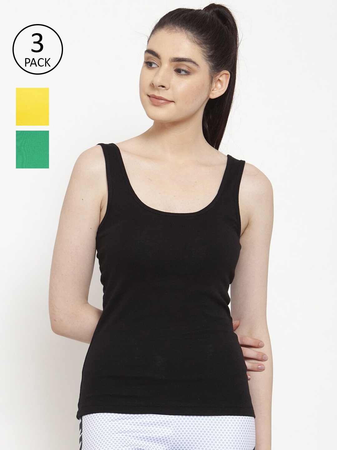 

Friskers Women Pack Of 3 Solid Tank Tops, Black