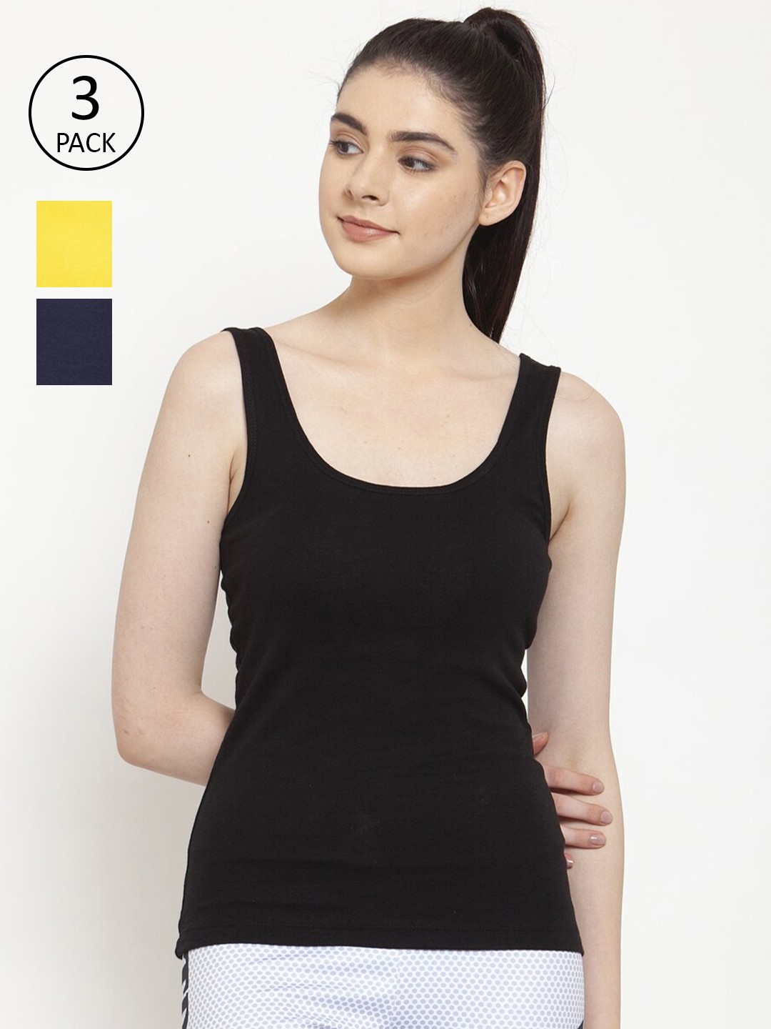 

Friskers Pack of 3 Solid Tank Top, Black