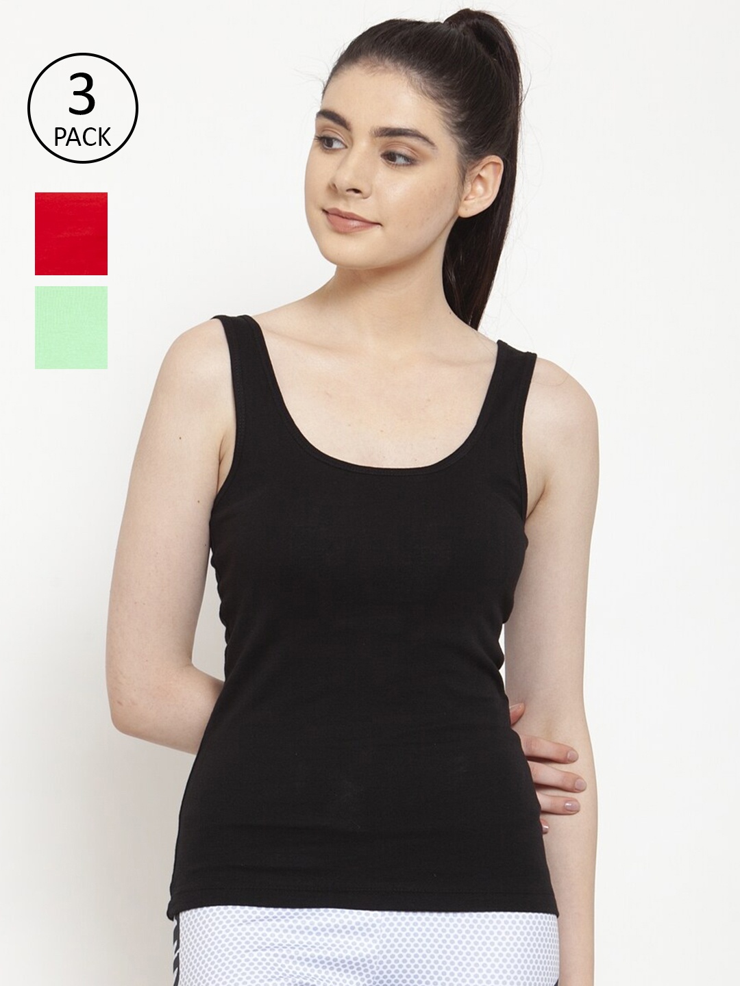 

Friskers Women Pack Of 3 Solid Tank Tops, Black