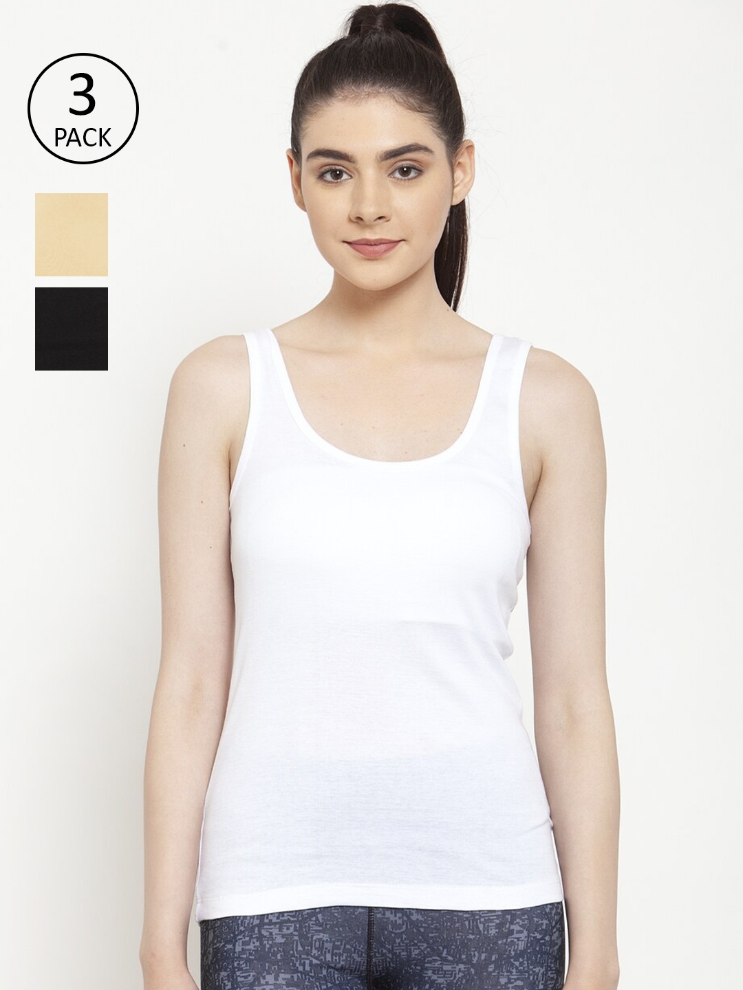 

Friskers Pack Of 3 Black & White Cotton Tank Top