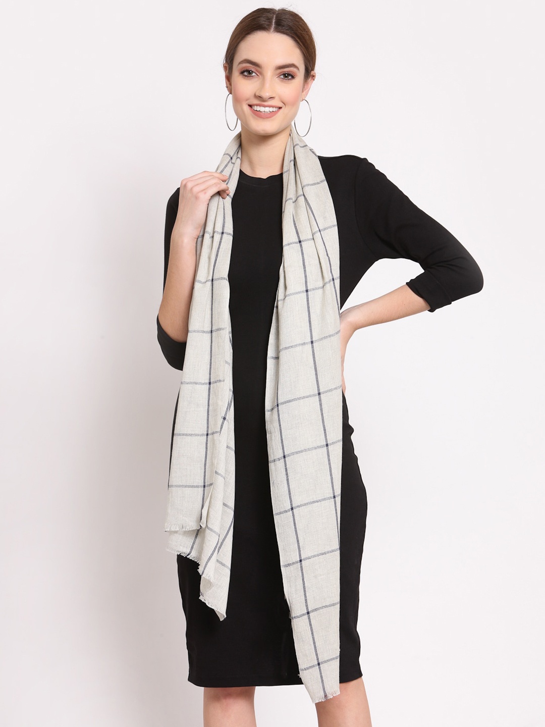 

Anekaant Women White & Black Checked Woolen Stole