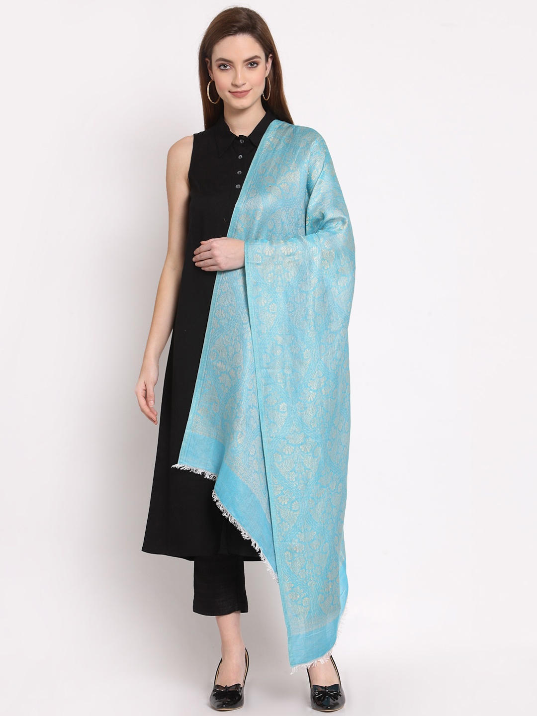 

Anekaant Women Blue & Silver Coloured Woven Design Shawl