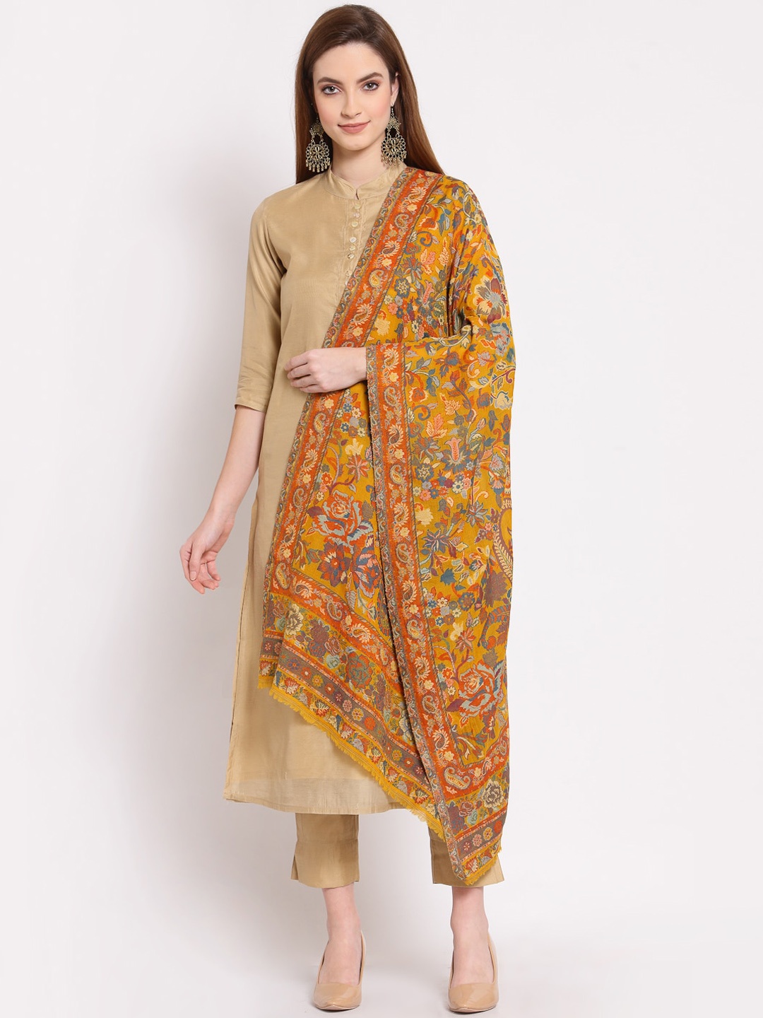 

Anekaant Women Yellow & Blue Woven-Design Woolen Shawl