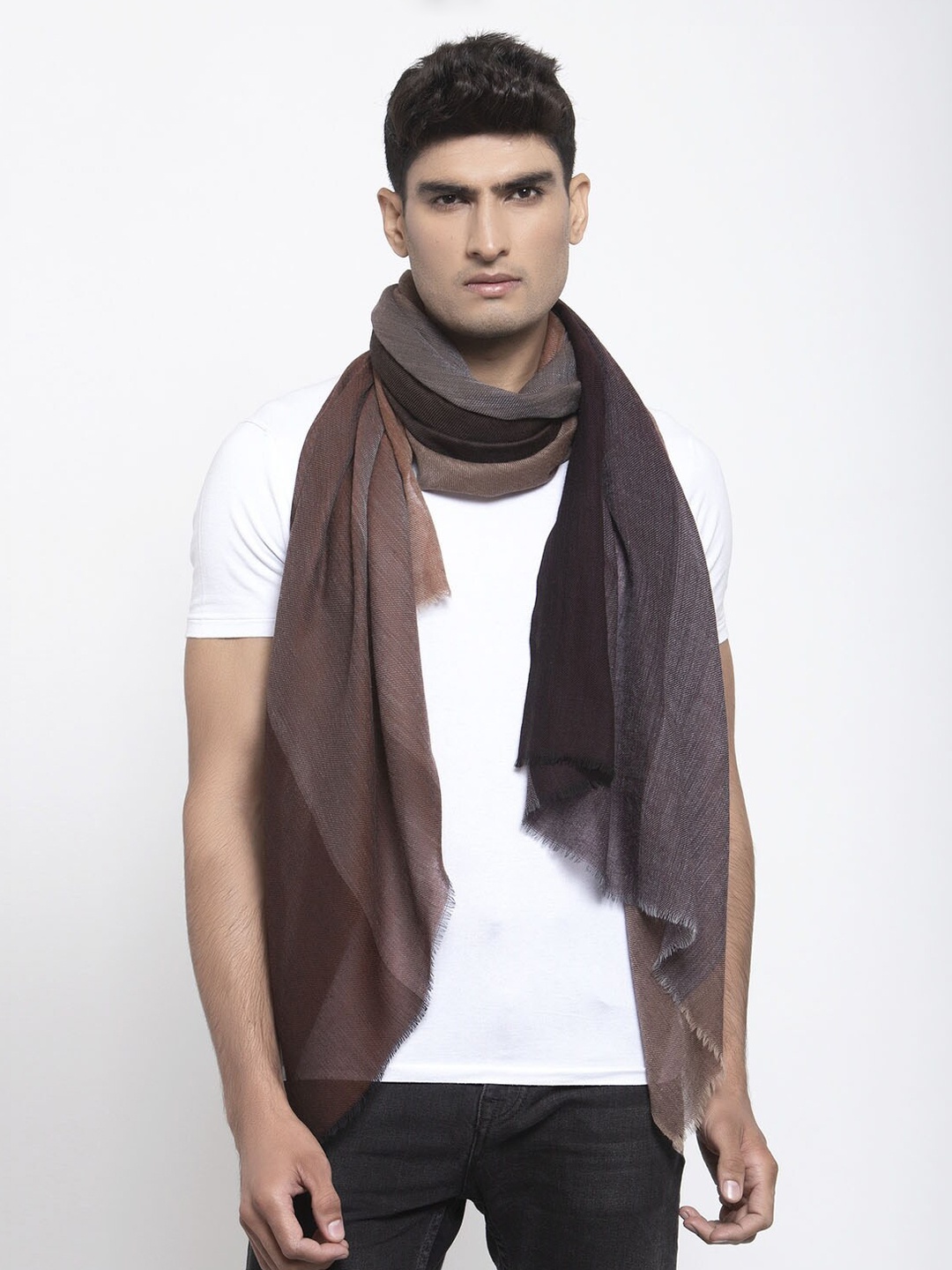 

Calvadoss Men Bronw & Grey Striped Woolen Muffler, Brown