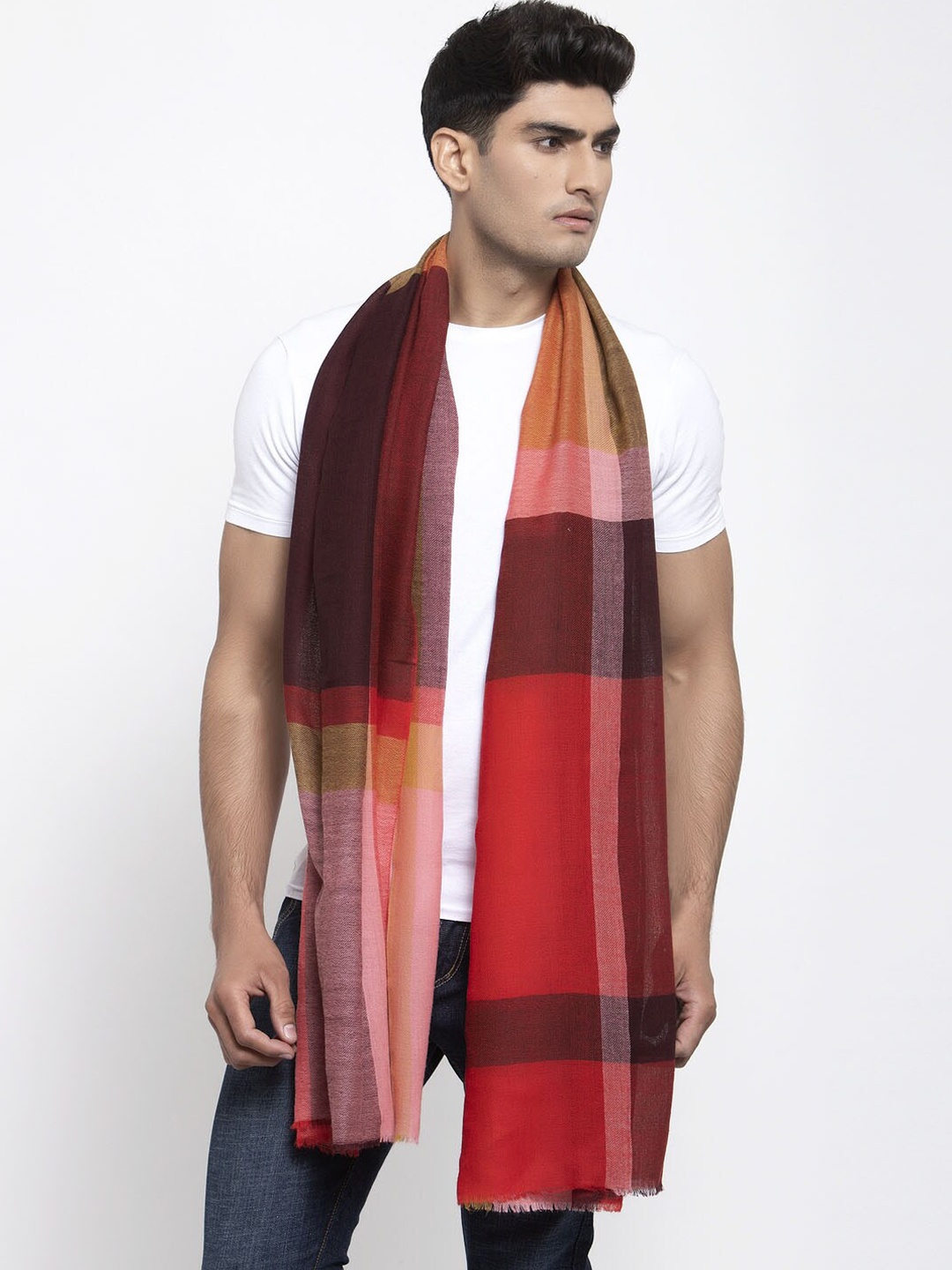 

Calvadoss Men Multicoloured Colourblocked Wool Muffler, Multi