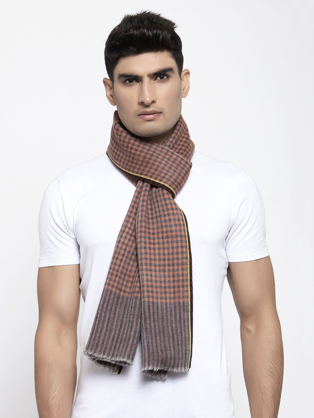 

Calvadoss Men Brown & Orange Checked Woolen Muffler