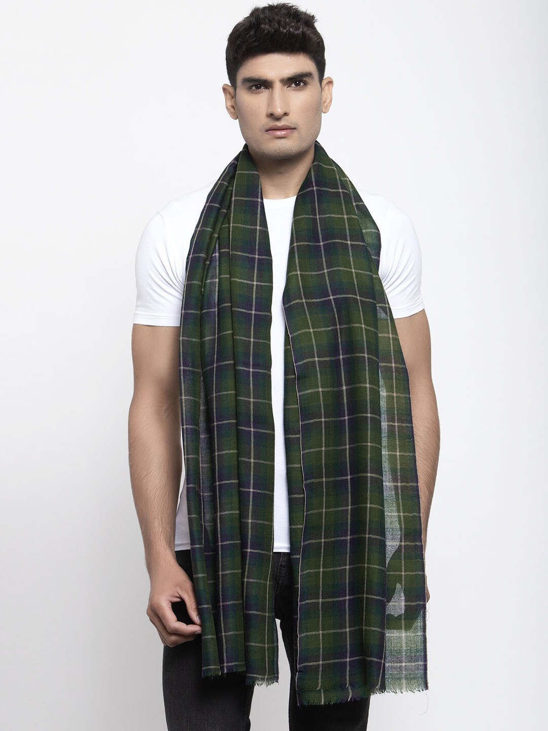 

Calvadoss Men Green & Navy Blue Checked Woolen Muffler