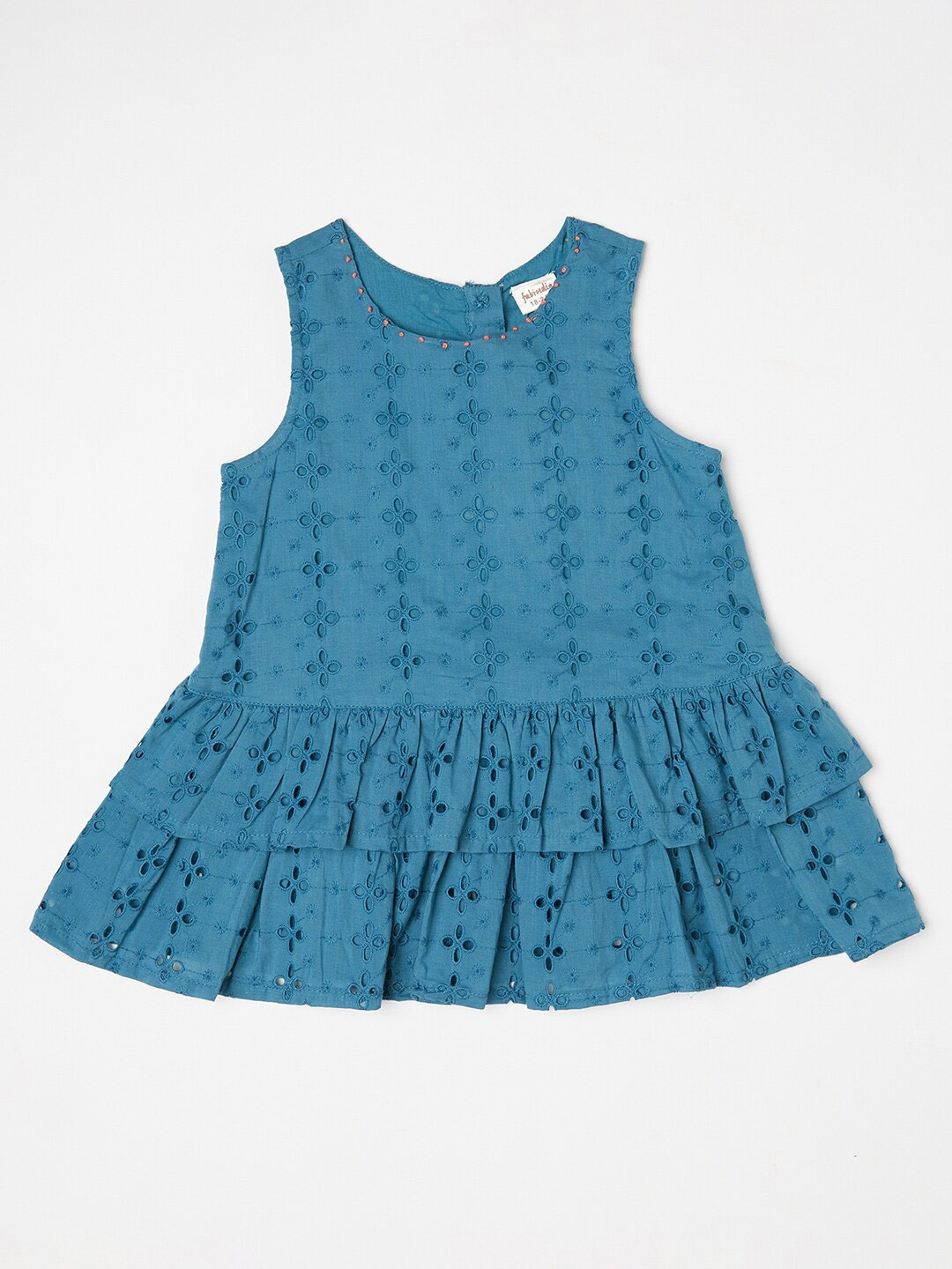 

Fabindia Girls Blue Schiffli Layered A-Line Dress