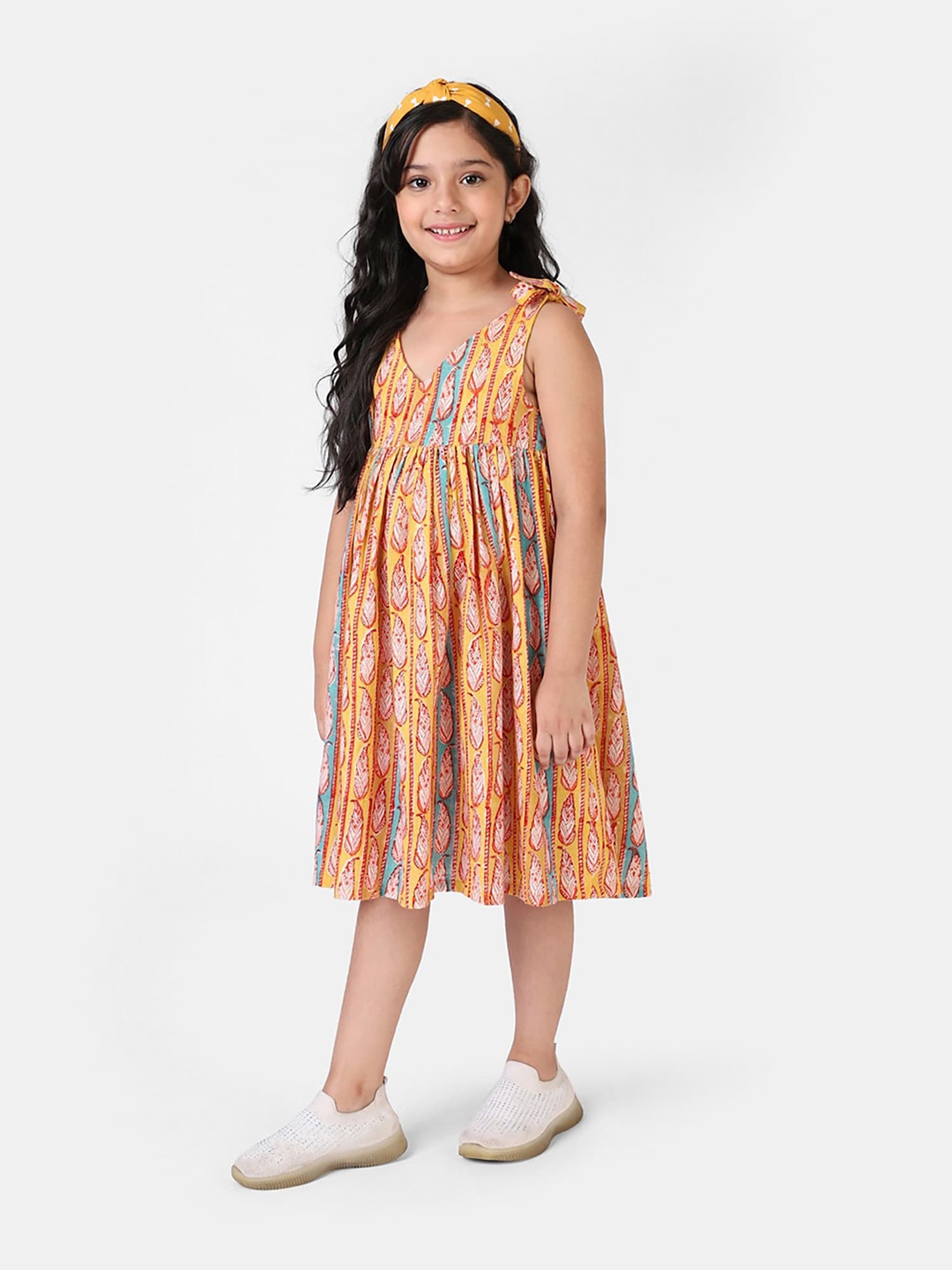 

Fabindia Yellow & Blue Tropical Dress