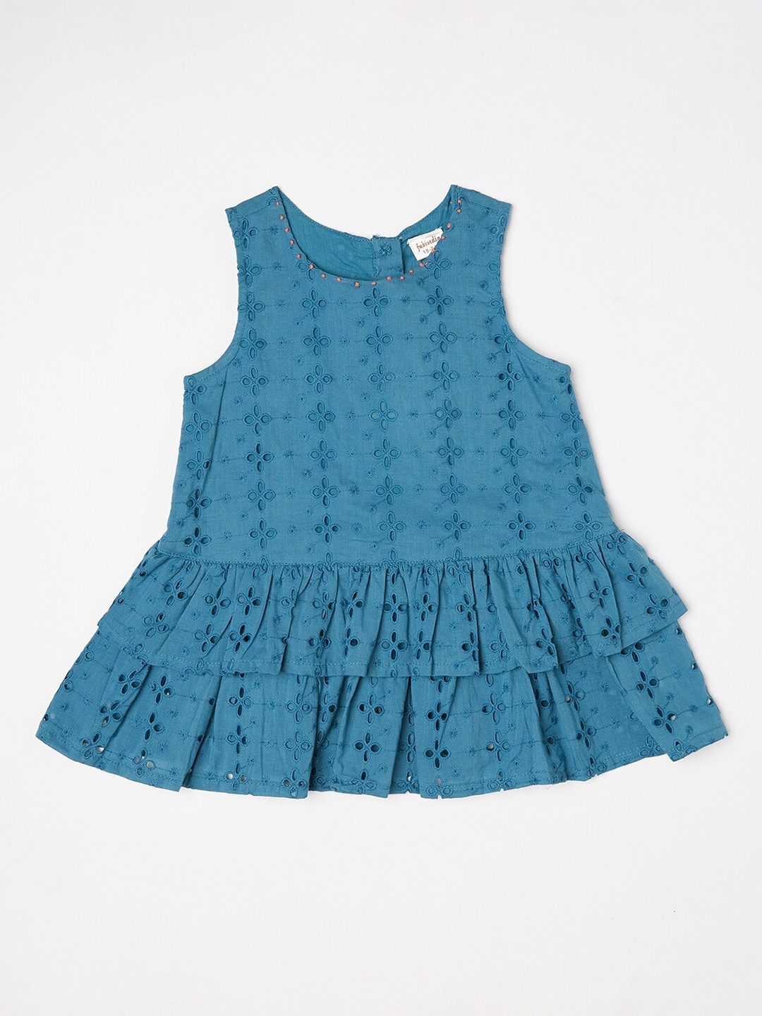 

Fabindia Girls Blue Schiffli Layered Dress
