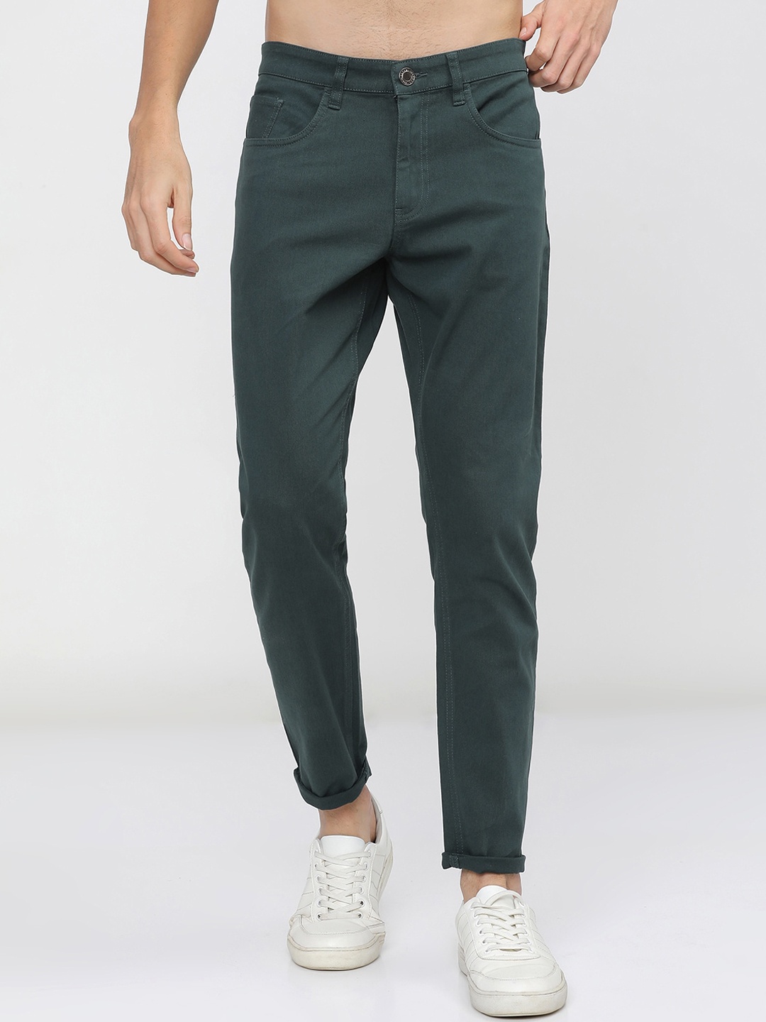 

HIGHLANDER Men Teal Green Slim Fit Chinos Trousers