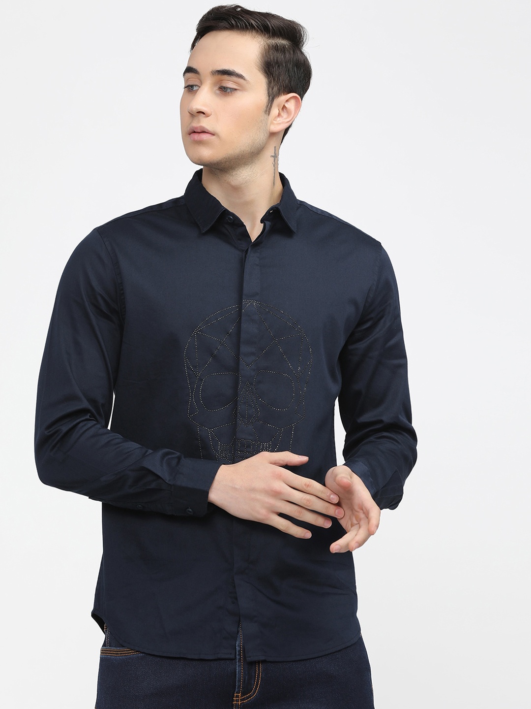 

HIGHLANDER Men Navy Blue Slim Fit Opaque Casual Shirt