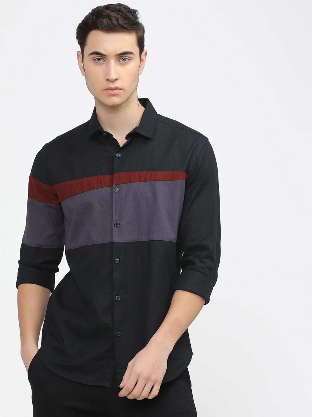

KETCH Men Slim Fit Colourblocked Casual Shirt, Black