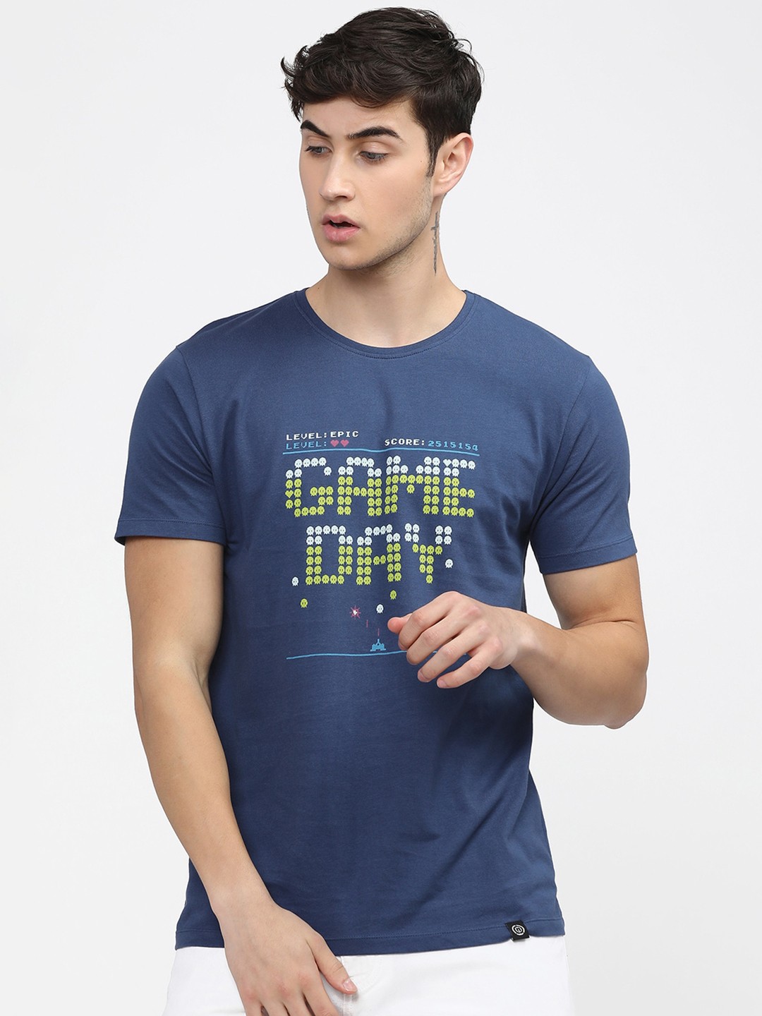 

LOCOMOTIVE Men Blue Printed Cotton Slim Fit T-shirt