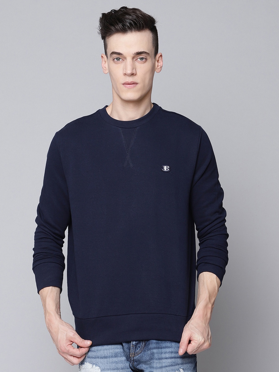 

BEN SHERMAN Men Navy Blue Solid Sweatshirt