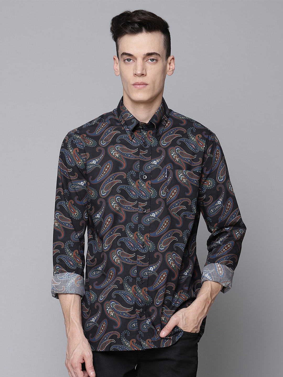 

BEN SHERMAN Men Black Opaque Printed Casual Shirt