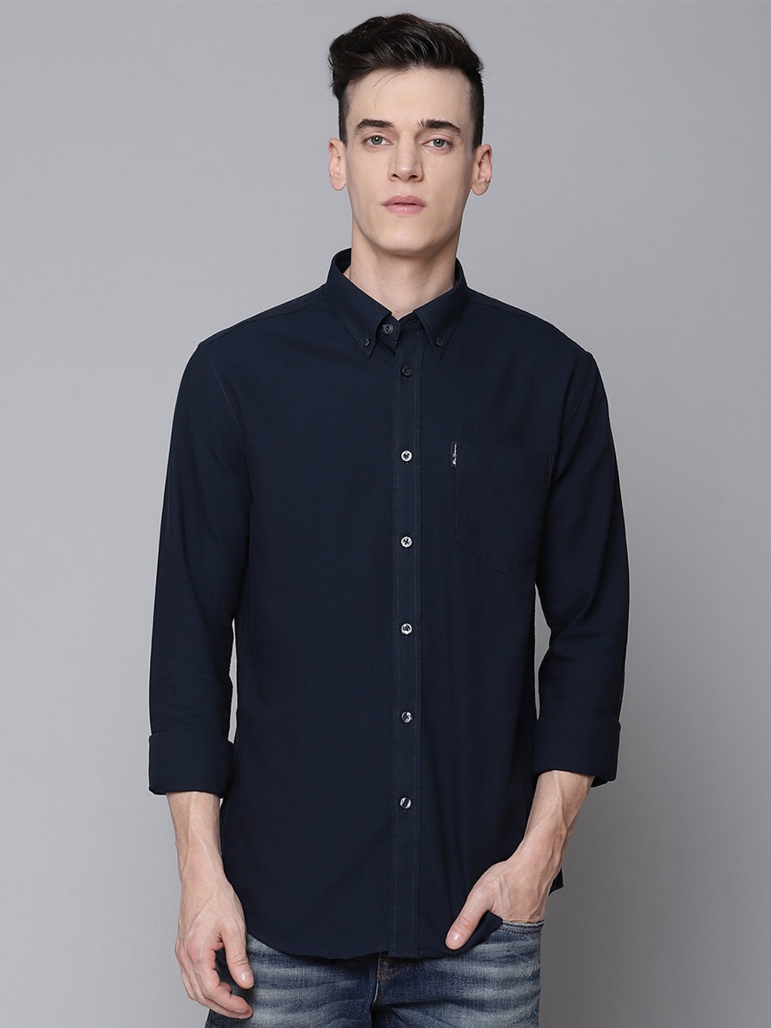 

BEN SHERMAN Men Navy Blue 100% Organic Cotton Casual Shirt