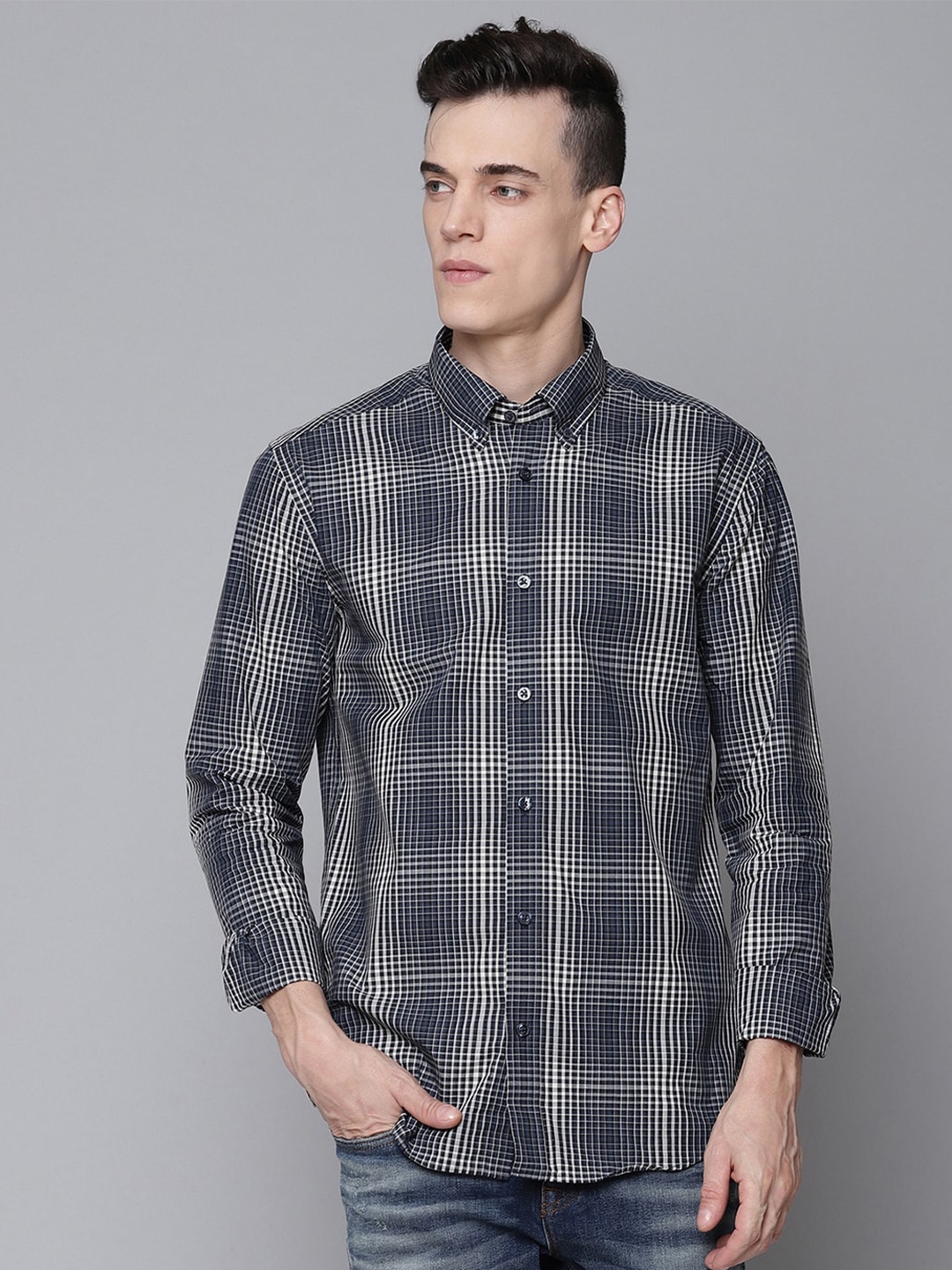

BEN SHERMAN Men Navy Blue Tartan Checks Opaque Checked Casual Shirt