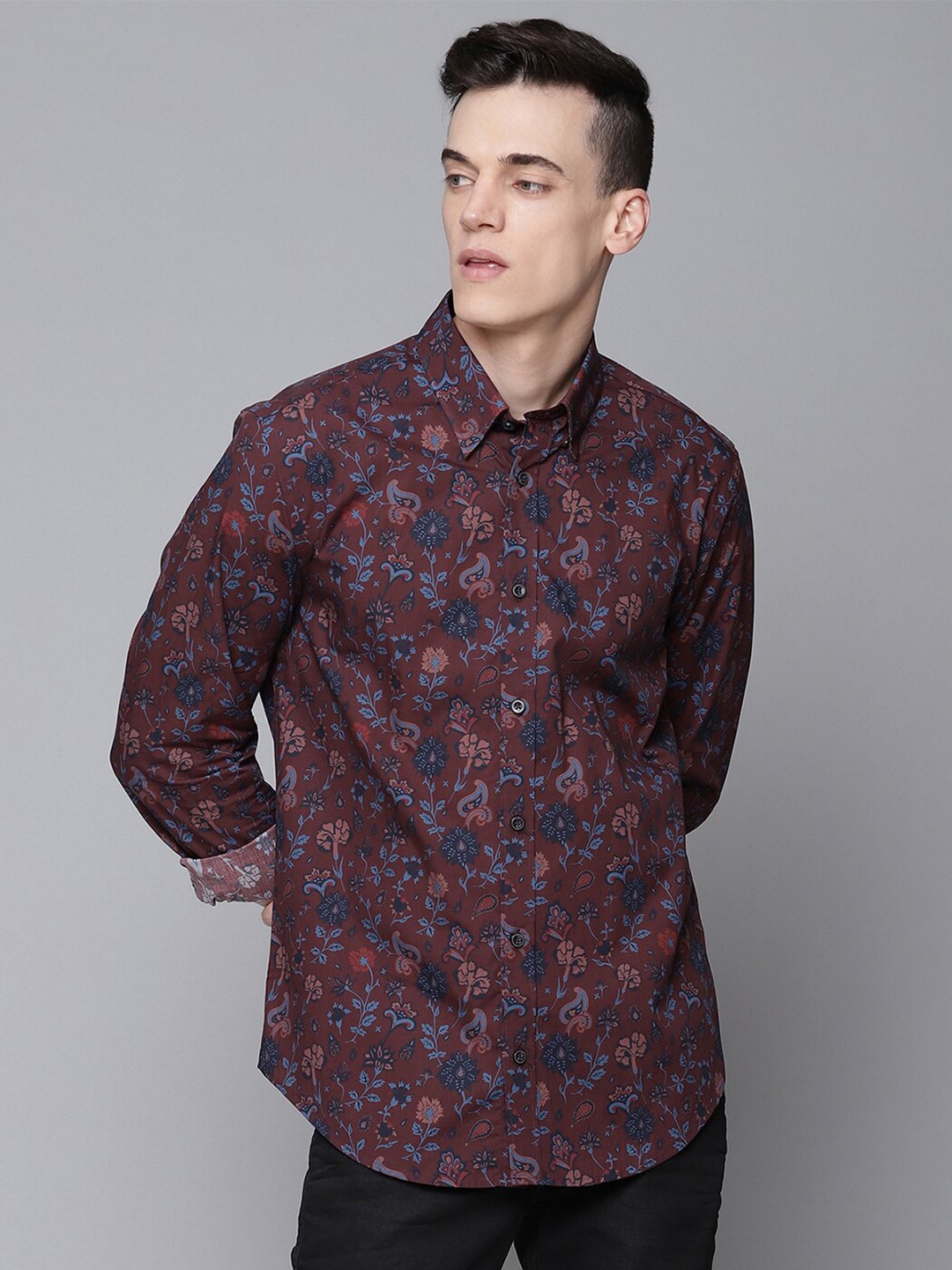 

BEN SHERMAN Men Maroon Floral Printed Casual Shirt