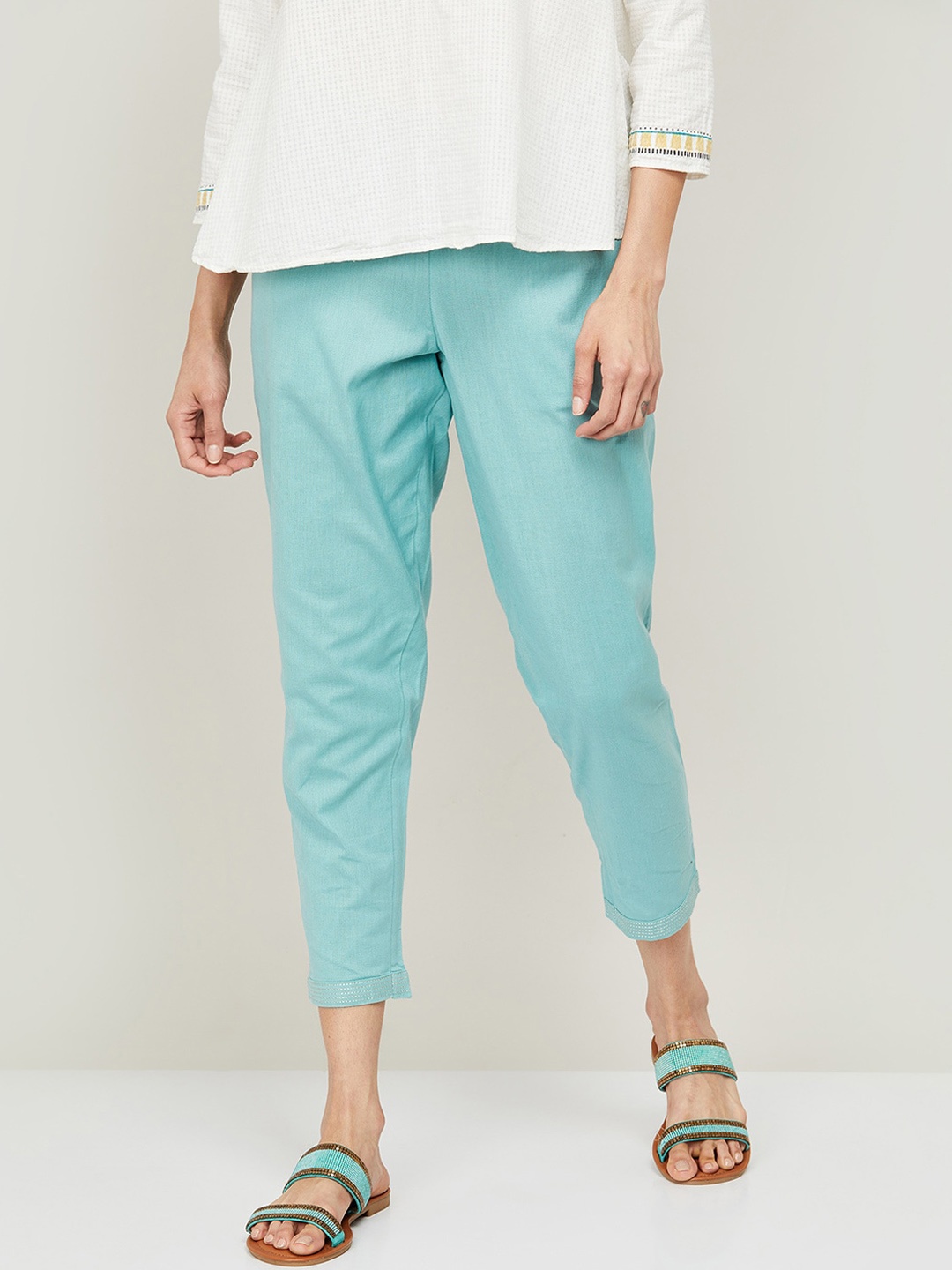 

Melange by Lifestyle Women Blue Tapered Fit High-Rise Ethnic Trousers