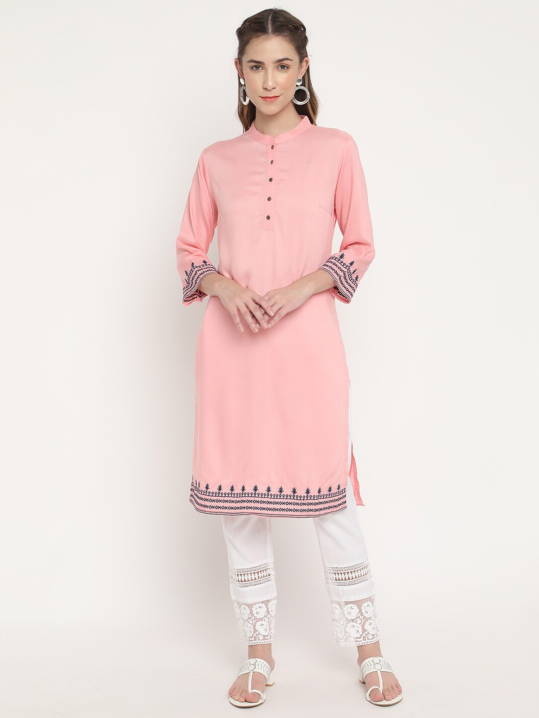 

V2 Value & Variety Pink Ethnic Motifs Printed Kurti