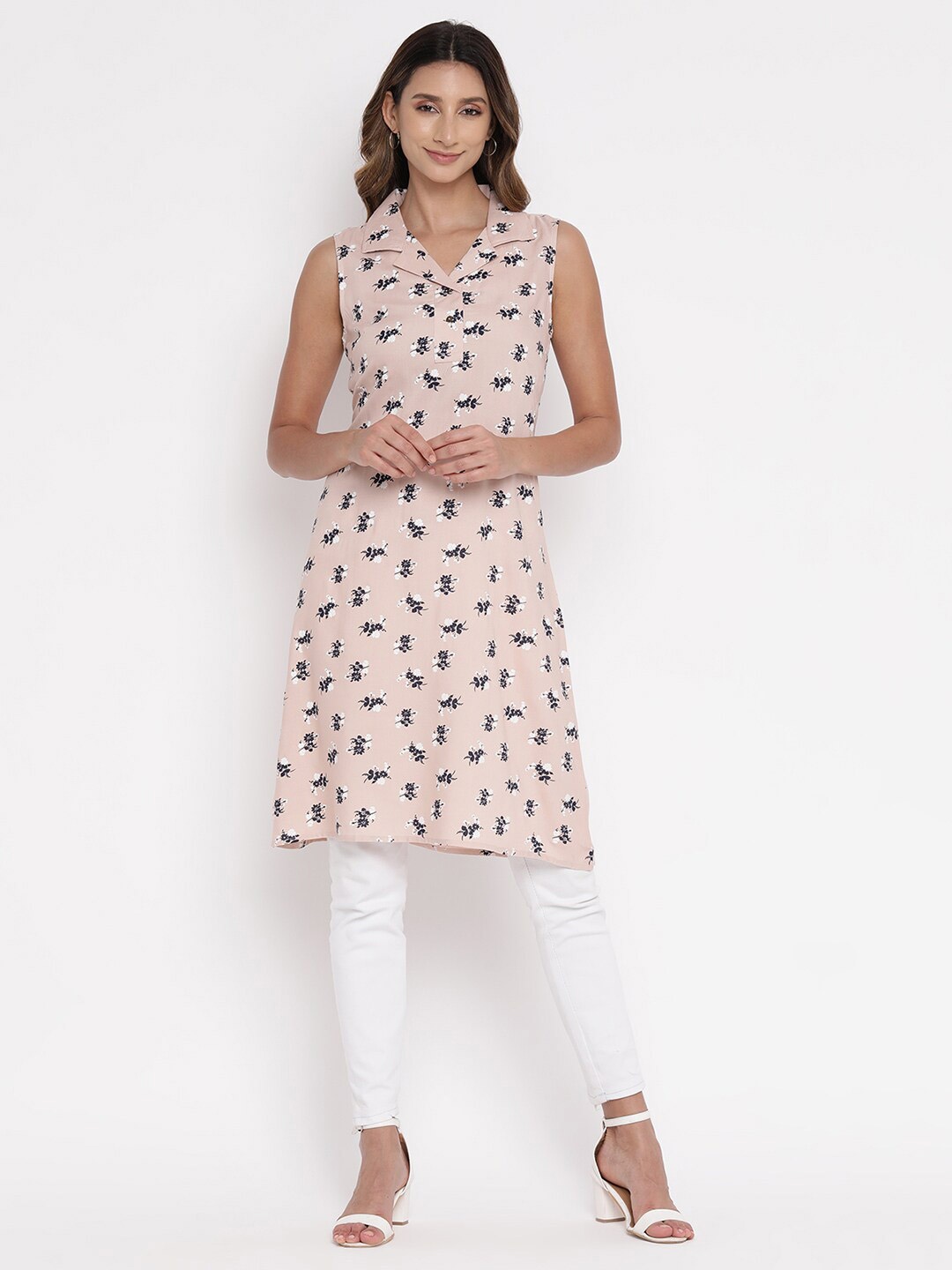 

V2 Value & Variety Women Peach-Coloured Floral Printed A-Line Tunic