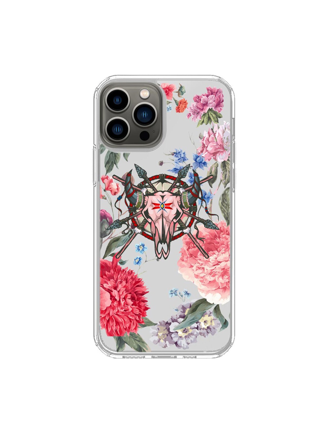 

macmerise Transparent & Red Floral Symmetry Printed iPhone 13 Pro Clear Back Case